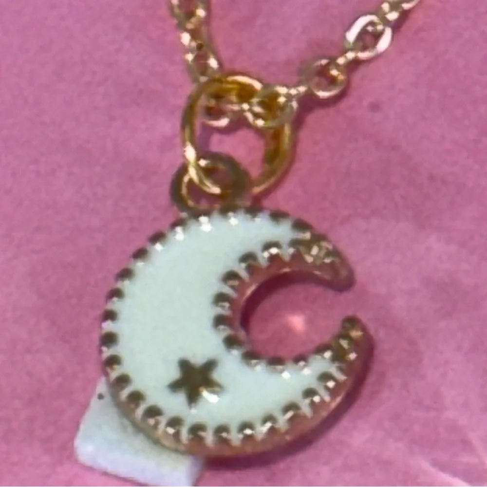 Gold Tone Crescent Moon Charm Necklace | Cute Locket Pendant | Gift Ready